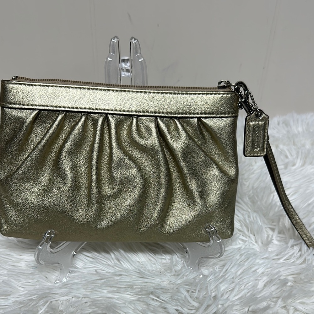 Coach Gold Pleated Wristlet Clutch - Picture 2 of 12